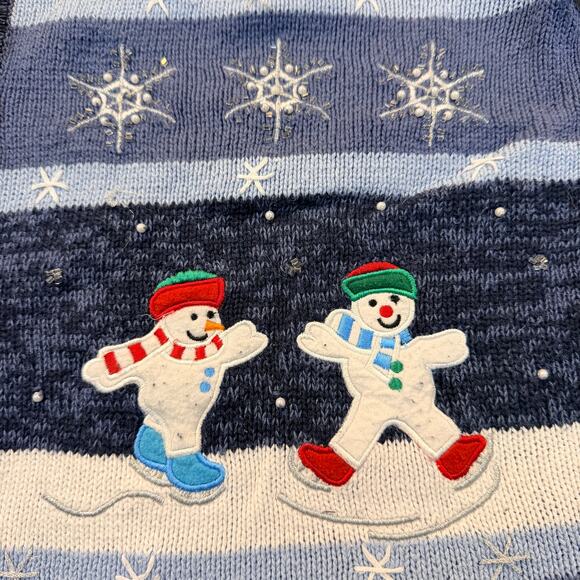 Christmas Snowman Sweater Cardigan Vintage Large - Picture 3 of 4